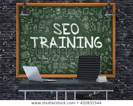 Stok fotoğraf: Seo Training - Hand Drawn On Green Chalkboard