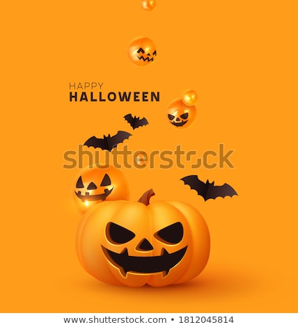 Stok fotoğraf: Halloween Sale Banner Illustration With Scary Face Pattern In Typography Lettering On Orange Backgro