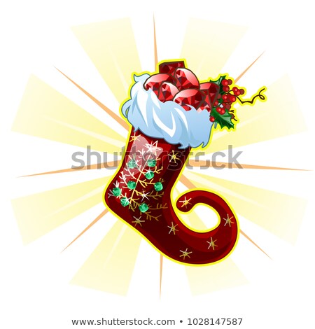 Stock foto: Christmas Sketch With Decor Of Patterned Boot With A Curved Toe Filled With Rubies Sample Of Christ