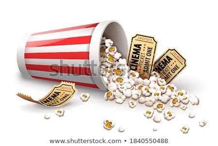 Foto d'archivio: Popcorn In Paper Bucket Full Cup And Gold Cinema Tickets