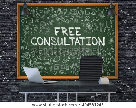 Stockfoto: Free Consultation Concept Doodle Icons On Chalkboard