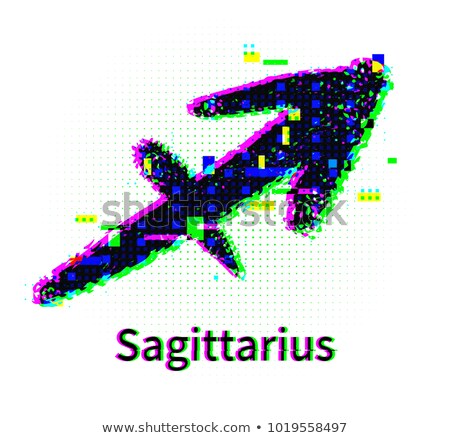 Stock fotó: Sagittarius Zodiac Sign With Grunge And Glitch Effect