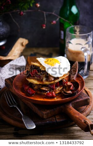 Zdjęcia stock: Irish Potato Pancakes With Sausage Beer Stewselective Focus