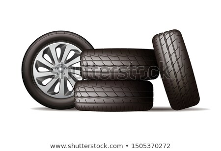 Realistic New Black Car Wheels Stack Four Tires Zdjęcia stock © MarySan