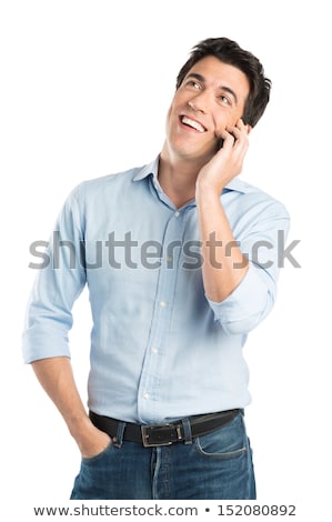 Stock fotó: Handsome Man Portrait Talking At The Cell Phone Isolated On Whit