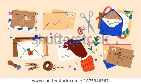 Foto stock: The Big Set Of Different Objects With Blank Paper