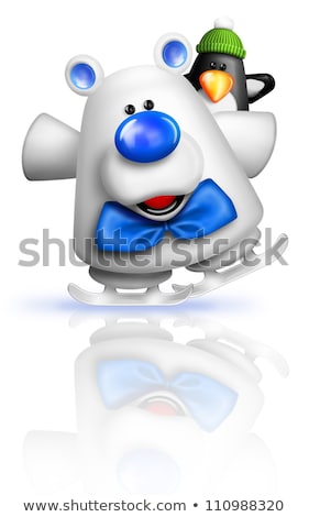 Stockfoto: Whimsical Cartoon Polar Bear Ice Skating With Penguin