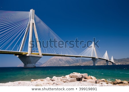 Foto stock: Cable Stayed Suspension Bridge Crossing Corinth Gulf Strait Greece