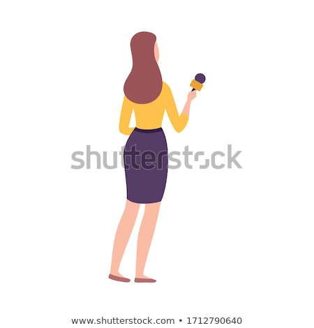 Сток-фото: Female Journalist Vector Microphone Professional Reporter Isolated Flat Cartoon Character Illustra