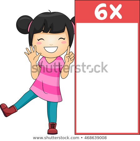 Foto stock: Kid Girl Multiplication Table Flash Card Six