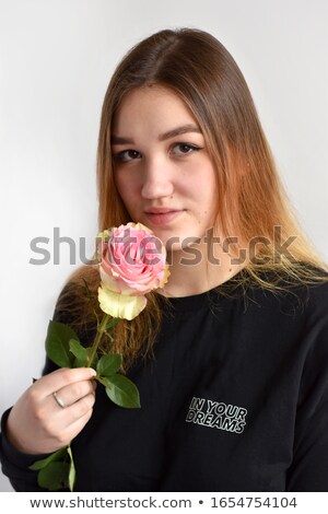 Imagine de stoc: Beauty Fashion Model Woman Face Portrait With Red Rose Flower