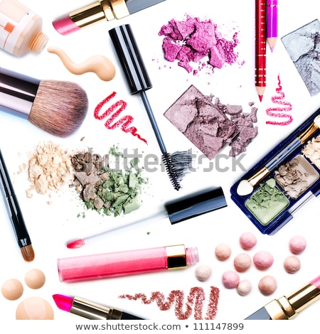 Сток-фото: Eyeshadow Palette And Make Up Brush On Rouge Background Eye Sha