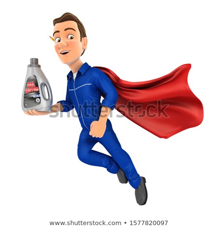 3d Mechanic Flying And Holding Oil Motor Canister Zdjęcia stock © 3dmask