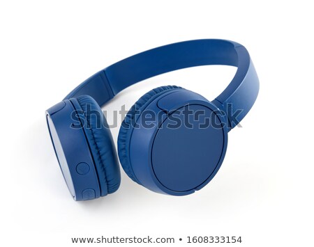 Foto stock: Blue Wireless Earphones Floating On White
