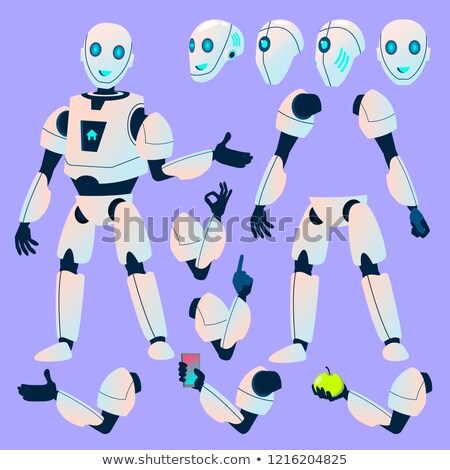 Foto stock: Robot Vector Animation Creation Set Modern Robot Helper Head Face Gestures Animated Artificial