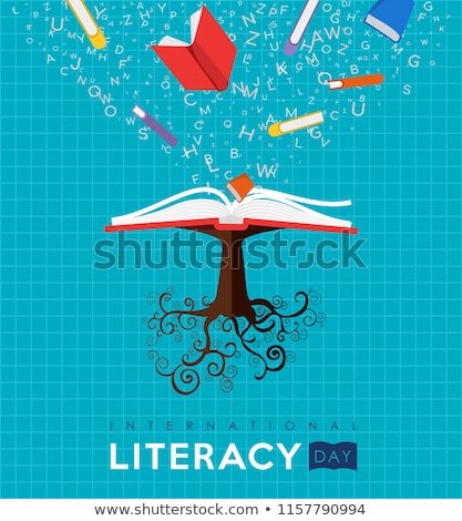 Stock foto: Literacy Day Card Concept Open Book And Alphabet