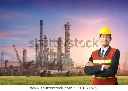 ストックフォト: Oil Refinery Plant Gasoline And Petroleum Production Industry Flat Style Vector Illustration On Whi