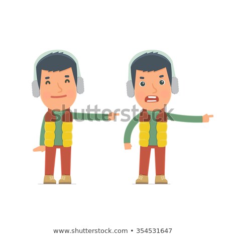 Foto stock: Happy And Angry Character Winter Citizen Making Presentation Usi