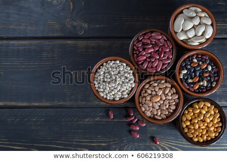 Stok fotoğraf: Assortment Of Kidney Beans In A Wooden Bowls With Copy Space On White Wood Background Top View Clo