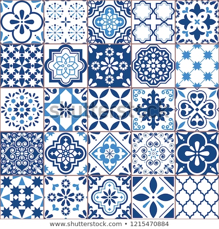 Portuguese Vector Tiles Pattern Lisbon Seamless Indigo Blue Tile Design Azulejos Vintage Geometri Zdjęcia stock © RedKoala