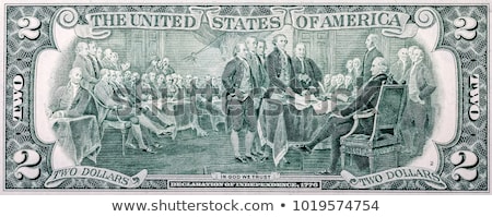 Foto stock: Signing Declaration Of Independence From Us Two Dollar Bill Macr