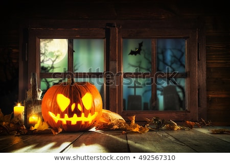 Сток-фото: Halloween House Silhouette And Ghosts 1