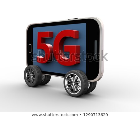 Foto stock: 3d Render Of 5g Smart Mobile Phone On Wheel