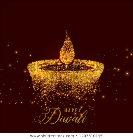 Zdjęcia stock: Happy Diwali Golden Diya With Sparkles Background
