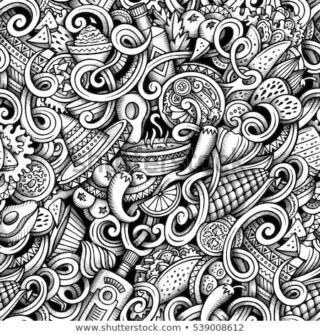 Foto d'archivio: Cartoon Hand Drawn Latin American Mexican Seamless Pattern