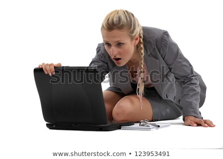Zdjęcia stock: Blonde Open Mouthed In Surprise Before Laptop