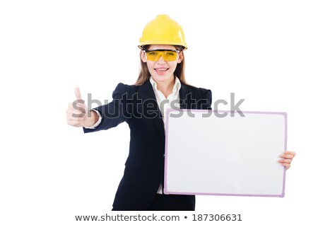 Woman In A Hard Hat With A Blank Board And The Thumbs Up Stock photo © Elnur