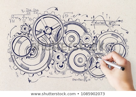 [[stock_photo]]: Concept Of Teamwork With Sketched Mechanical Gears