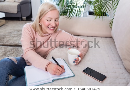 Сток-фото: Woman Drinking Coffee And Writing Letters