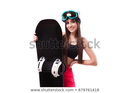 Stok fotoğraf: Young Pretty Woman In Black Short Tank Top Hold Snowboard