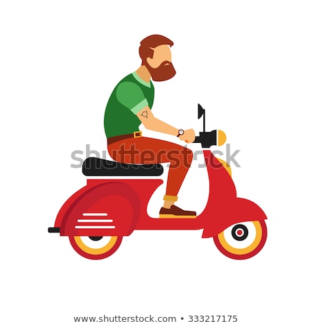 Foto stock: Vector Red And White Retro Scooter Flat Style Side View