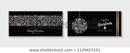 Stok fotoğraf: Christmas And New Year Gold Outline Card Set