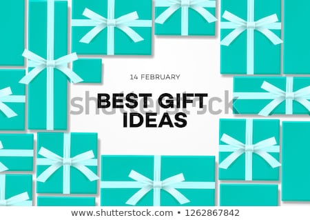 Foto stock: Best Gift Idea Web Banner For Valentines Day With Sweet Blue Gift Boxes Online Shopping Vector Ill