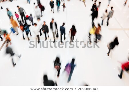 Foto stock: Subway Interior With People Train And Escalator