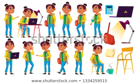 Foto stock: Arab Muslim Girl Kid Poses Set Vector High School Child Child Pupil Active Joy Leisure For B