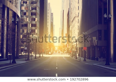 Stok fotoğraf: City Street And Bus Skyscrapers And Downtown