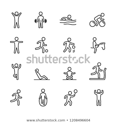 Stock fotó: Man Exercising With Dumbbells Line Icon