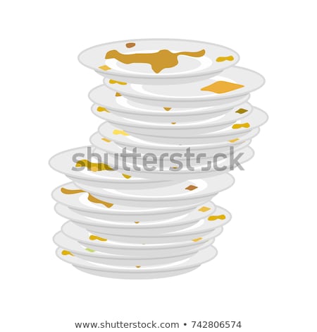 Stok fotoğraf: Dirty Plates Stack Isolated Unclean Dishes Vector Illustration