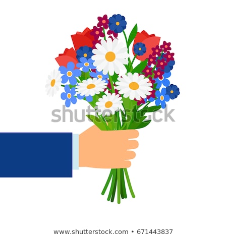 Stockfoto: Man In Love With Bouquet Of Flowers Isolated Illustration