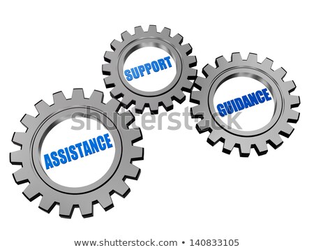 Foto stock: Help And Support In Silver Grey Gears