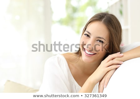 Stock foto: Face Hands And Healthy White Teeth Of A Woman