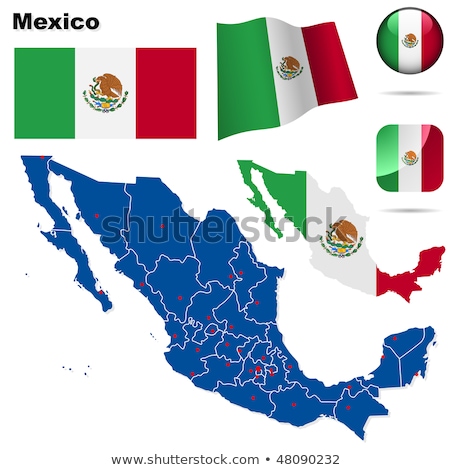 Stock fotó: Map On Flag Button Of United Mexican States