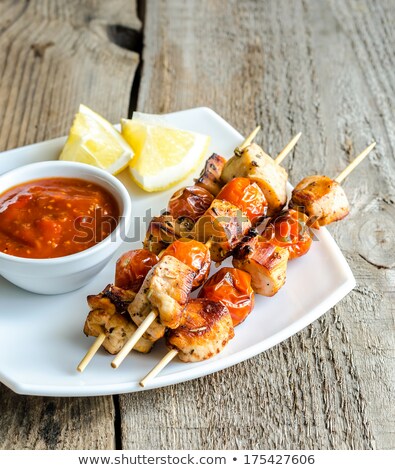 Stock photo: Chicken Skewers On Lettuce Leaves