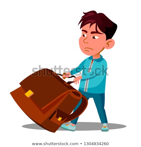 [[stock_photo]]: Child Boy With Effort Draging Along The Floor A Heavy School Backpack Vector Isolated Illustration