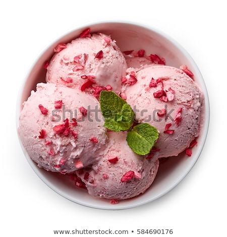 ストックフォト: Homemade Berry Ice Cream Decorated With Fresh Raspberries On Old Gray Background