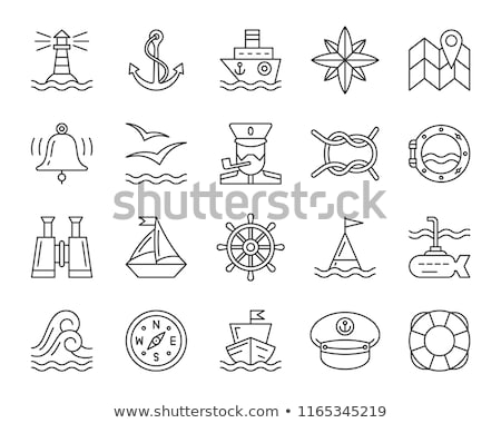 Stockfoto: Vector Black White Outline Sea Icon Anchor